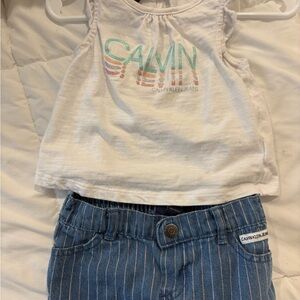 Calvin Klein Jeans White and Teal Kids Tank Top